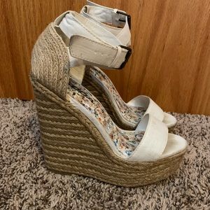 Soda Brand White Platform Wedges